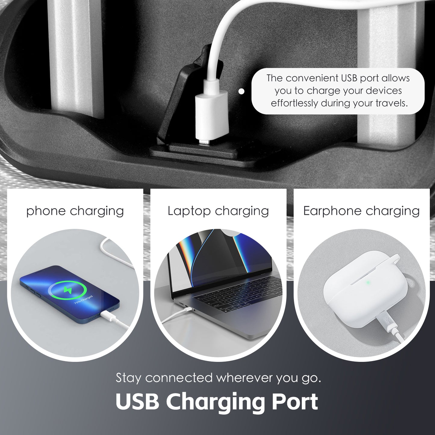 3 pcs 20"/24"/28" Digital Weighing Scale and USB Charging Port Lightweight Luggage Suitcase Black