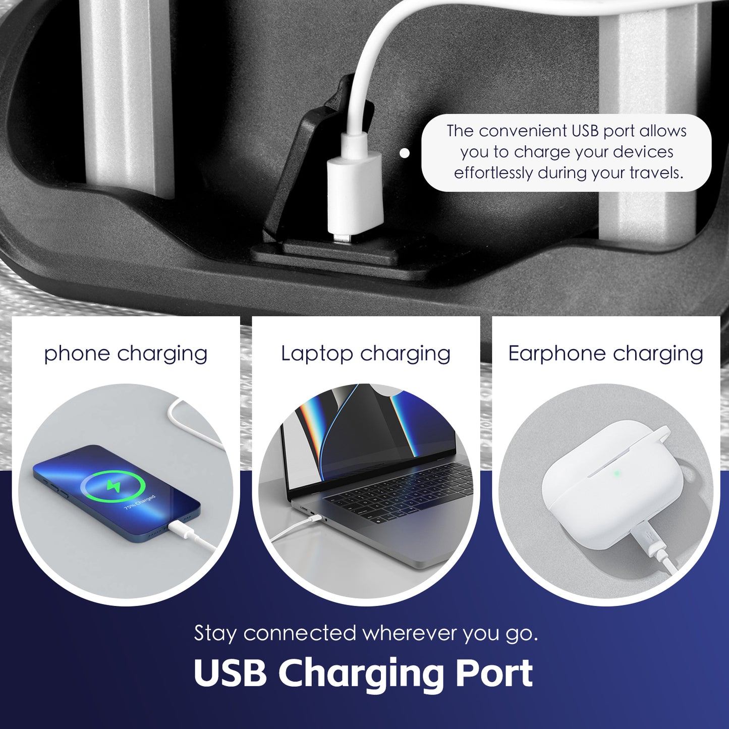 24" Digital Weighing Scale and USB Charging Port Lightweight Luggage Suitcase Silver Blue