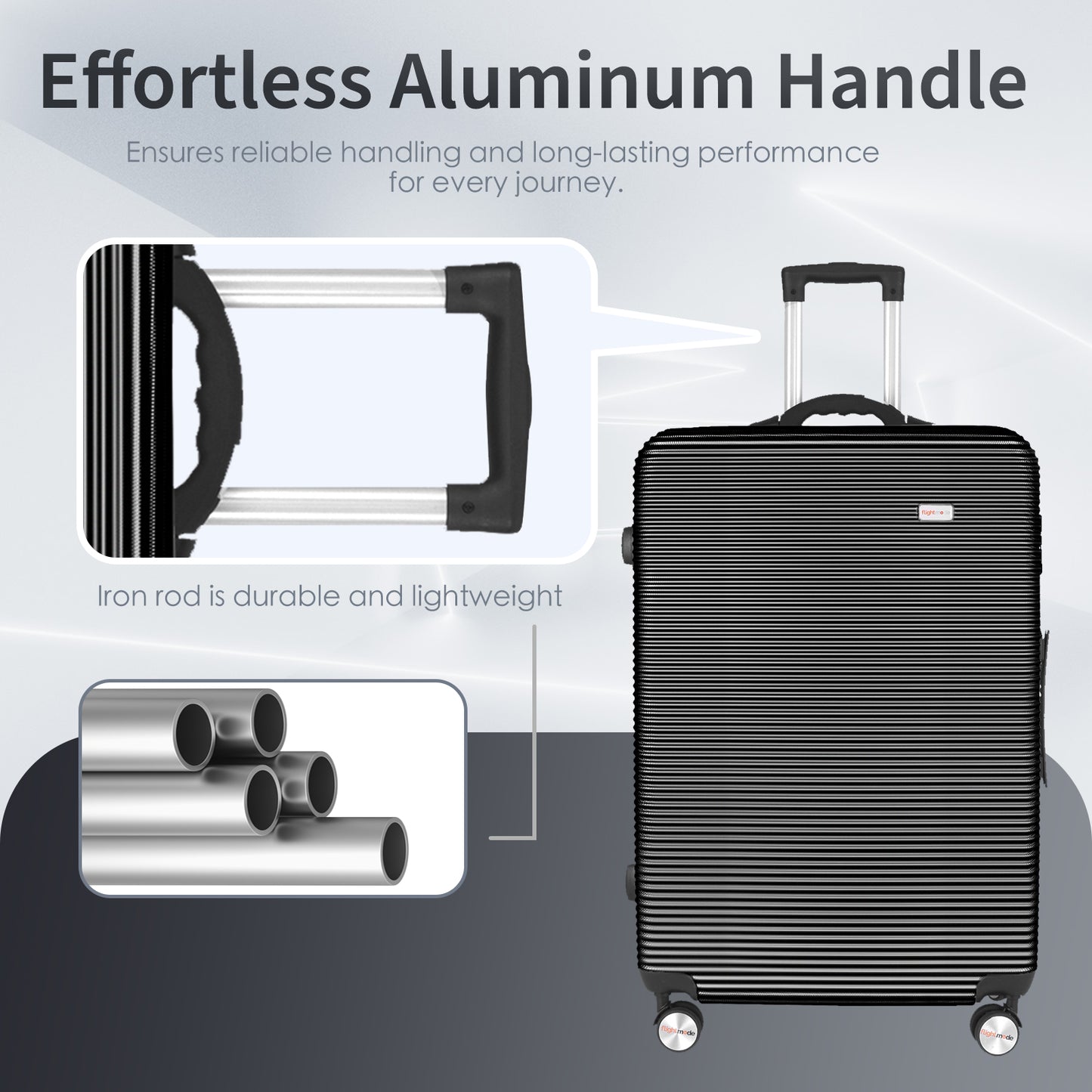 3 pcs 20"/24"/28" Digital Weighing Scale and USB Charging Port Lightweight Luggage Suitcase Black