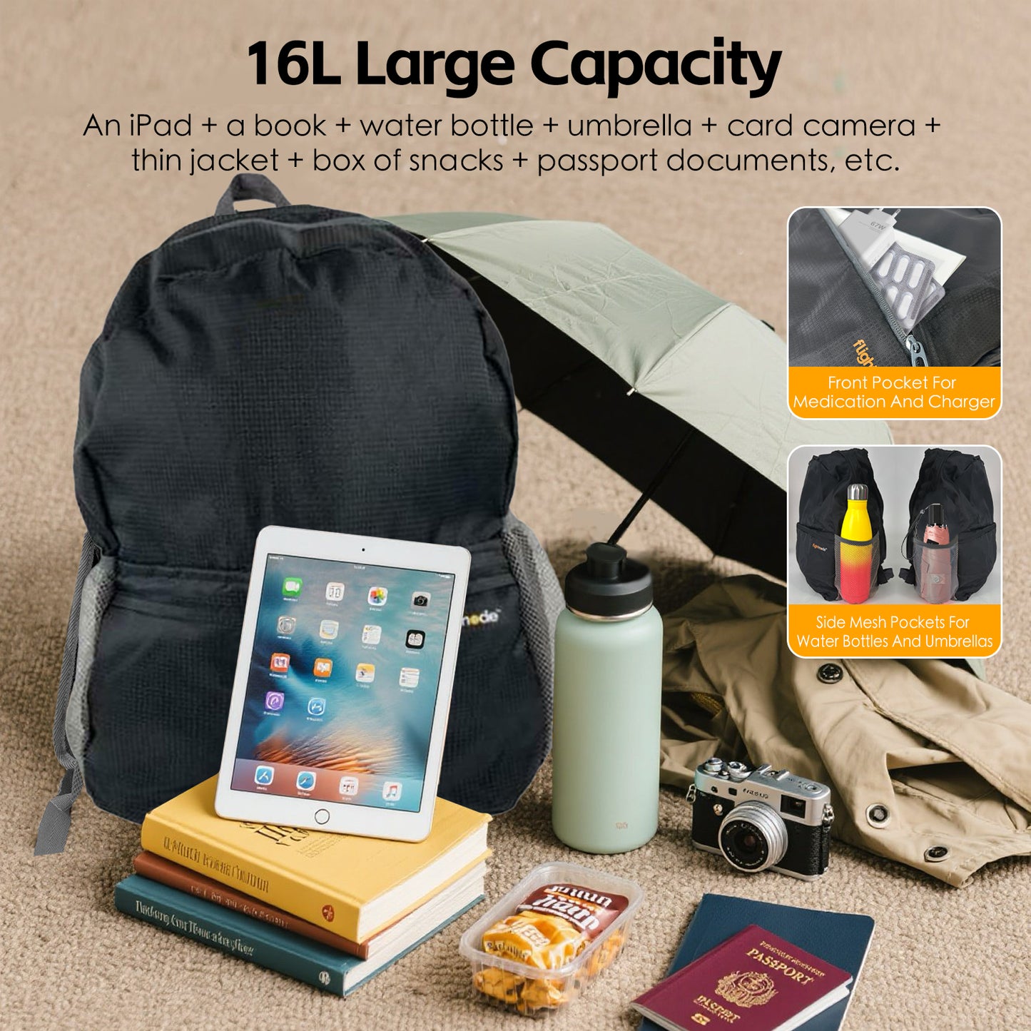 16L Travel Foldable Lightweight Backpack