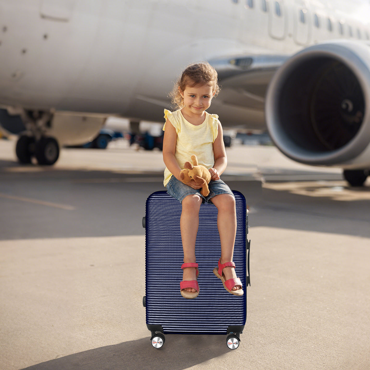 3 pcs 20"/24"/28" Digital Weighing Scale and USB Charging Port Lightweight Luggage Suitcase Blue