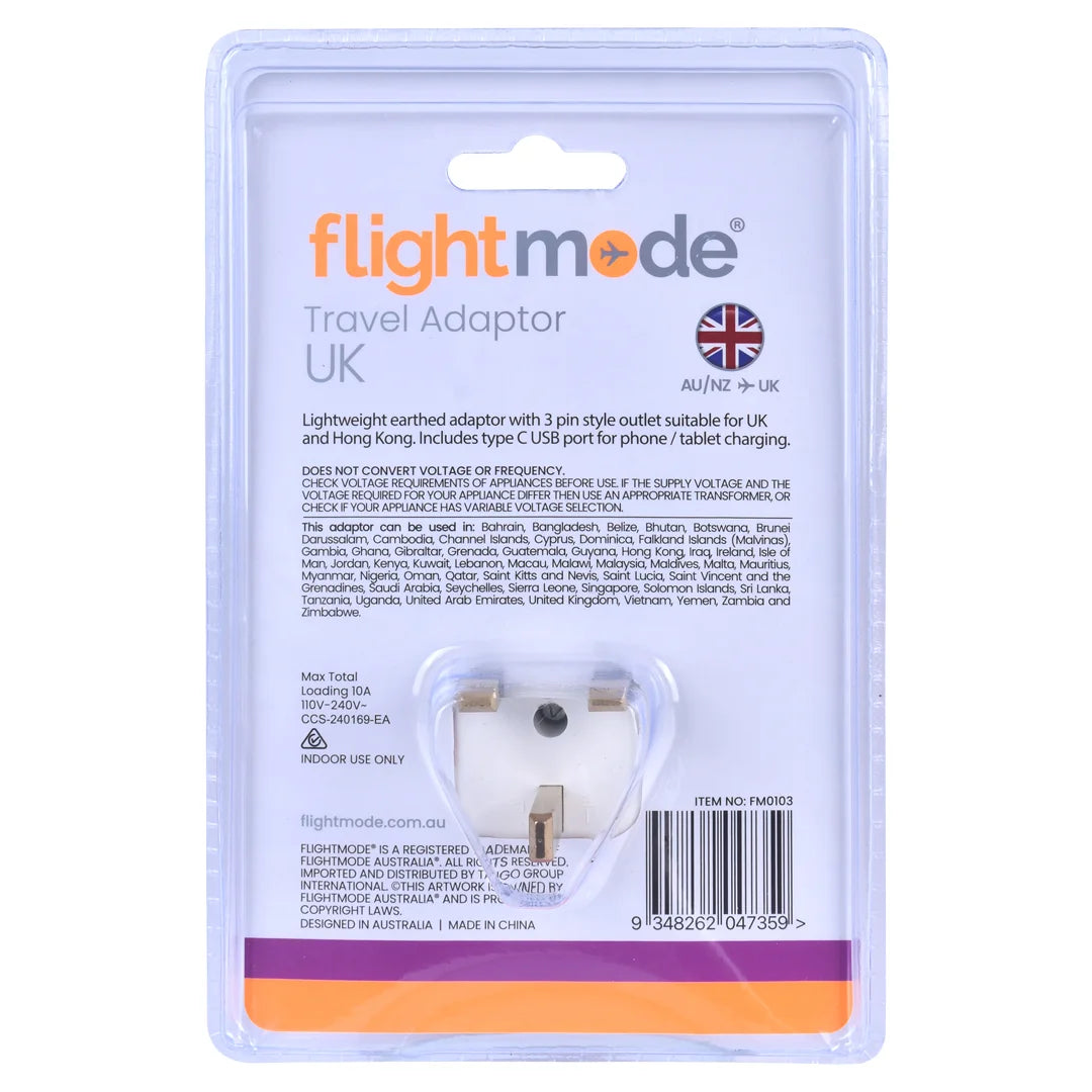 Outbound AU/NZ to UK/HONG KONG Travel Adaptor with USB Type C & A