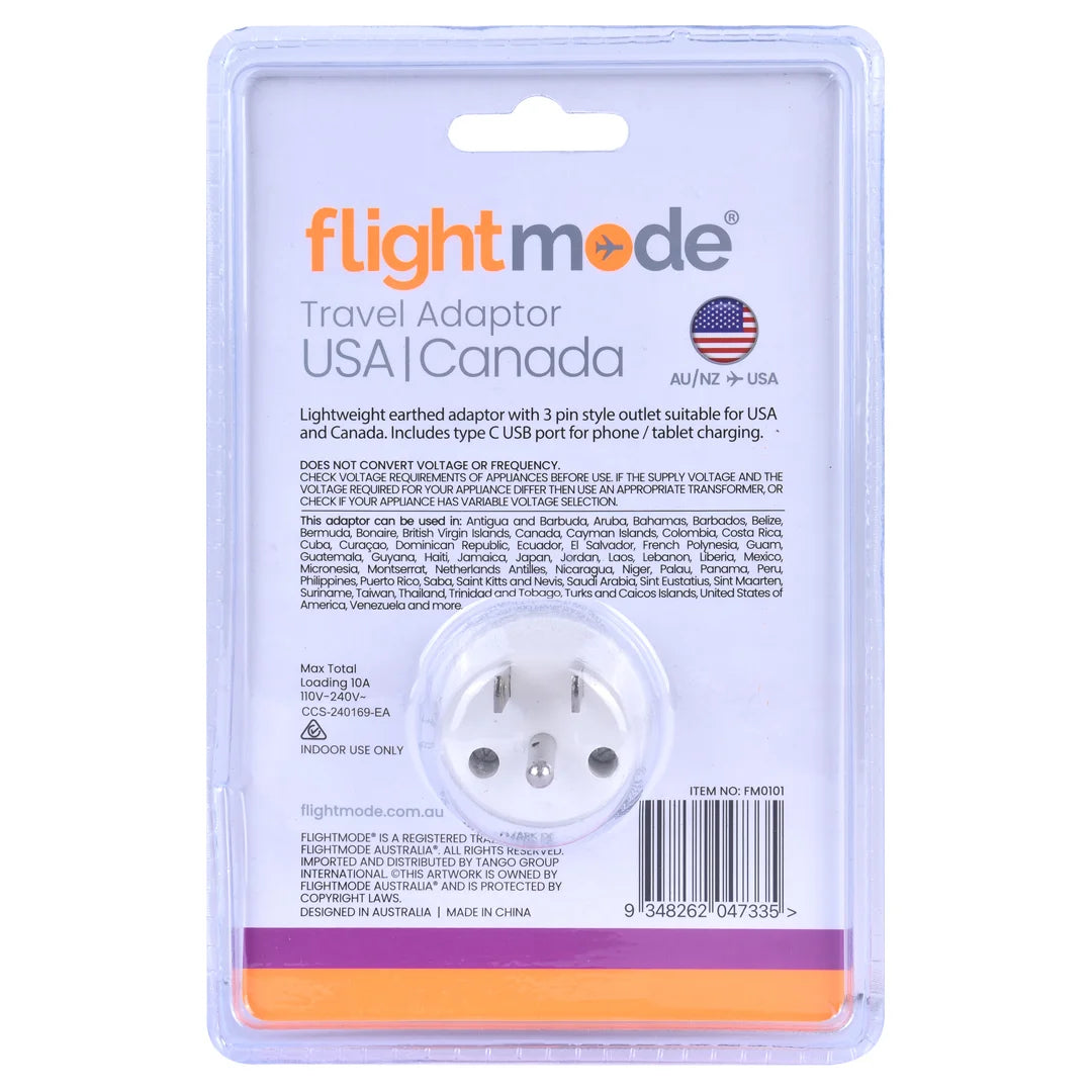 Outbound AU/NZ to USA/CANADA Travel Adaptor with USB Type C & A