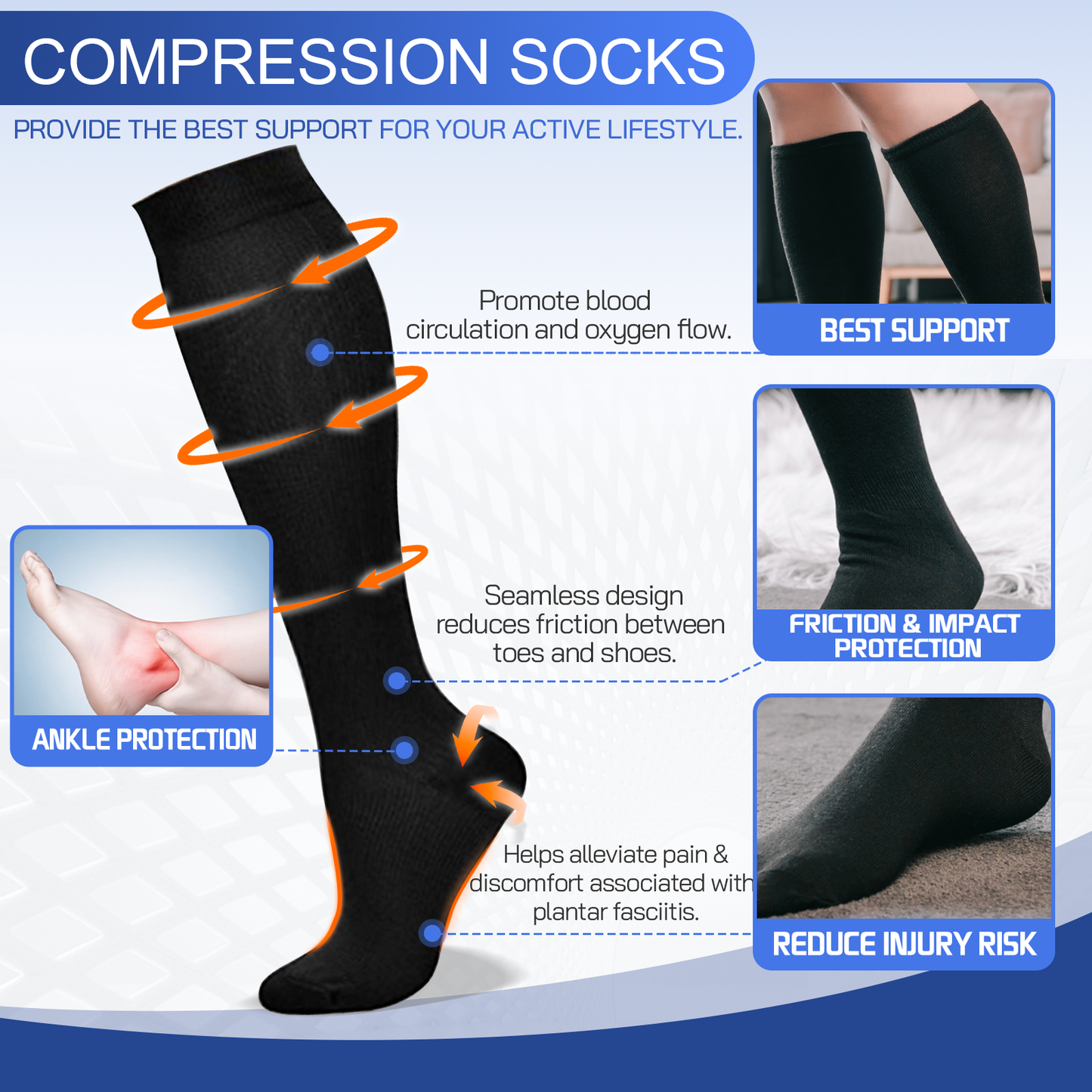 Travel Anti-Fatigue Flight Mild Compression Socks Size L