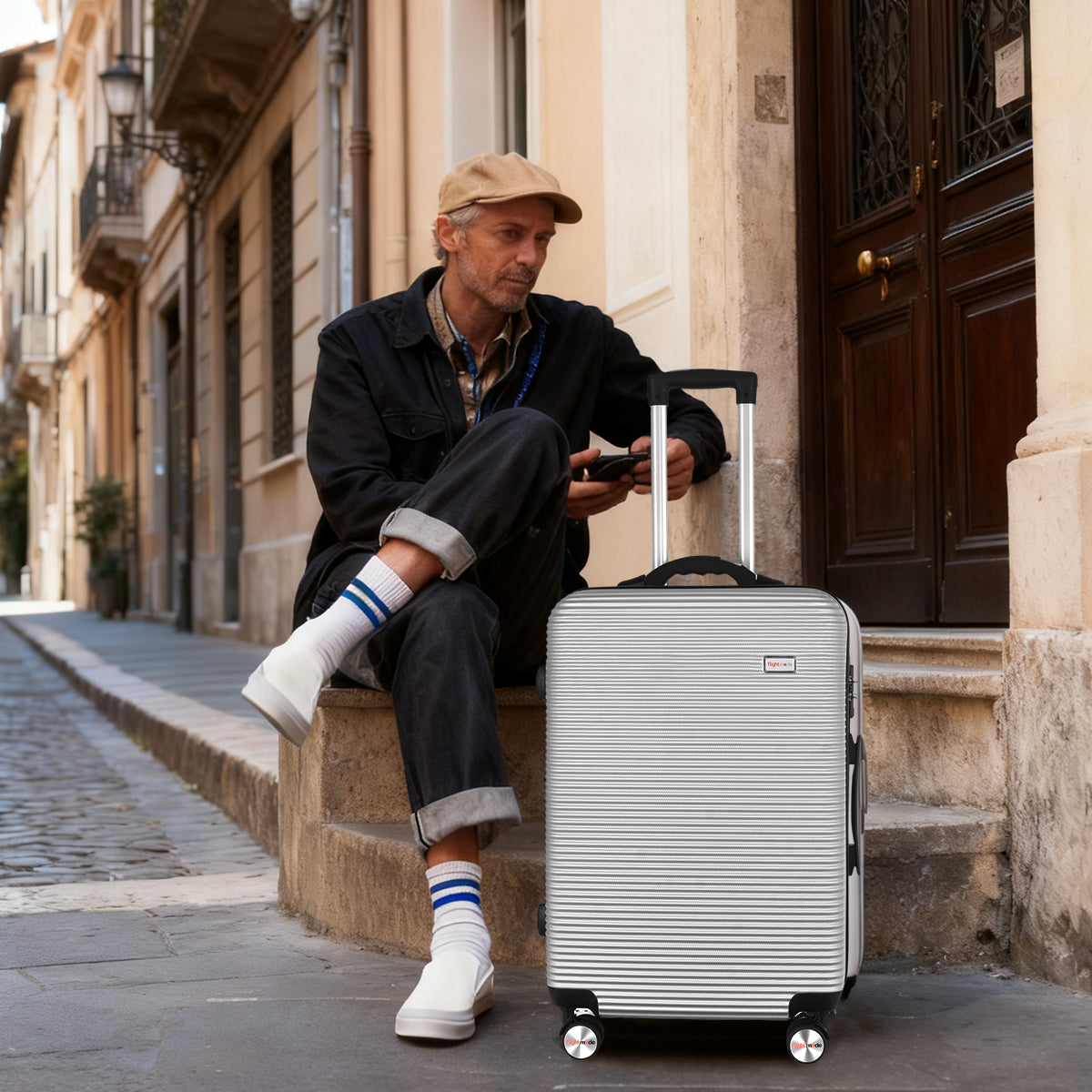 24" Digital Weighing Scale and USB Charging Port Lightweight Luggage Suitcase Silver