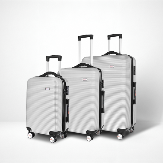 3 pcs 20"/24"/28" Digital Weighing Scale and USB Charging Port Lightweight Luggage Suitcase Silver