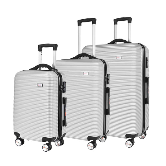 3 pcs 20"/24"/28" Digital Weighing Scale and USB Charging Port Lightweight Luggage Suitcase Silver