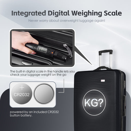 24" Digital Weighing Scale and USB Charging Port Lightweight Luggage Suitcase Silver Black