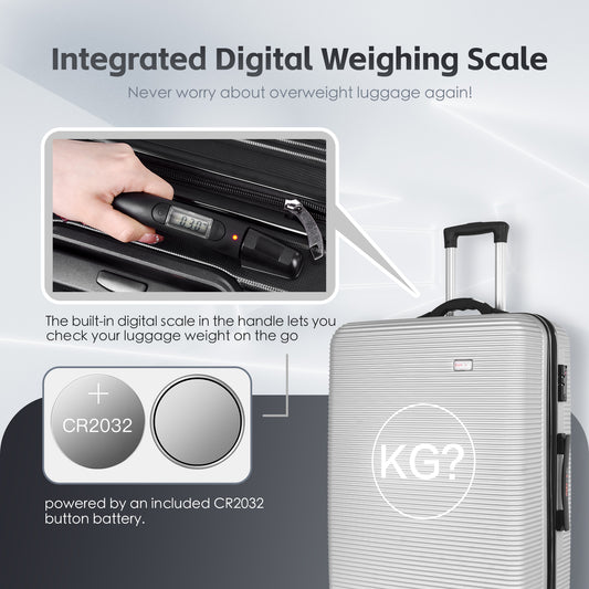 28" Digital Weighing Scale and USB Charging Port Lightweight Luggage Suitcase Silver