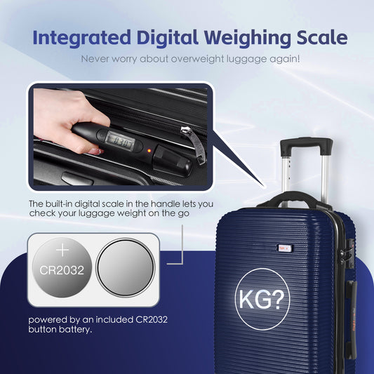 20" Digital Weighing Scale and USB Charging Port Lightweight Carry-on Luggage Suitcase Blue