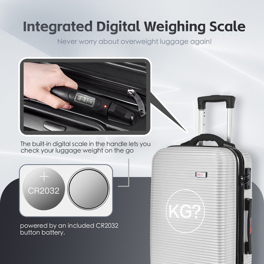 20" Digital Weighing Scale and USB Charging Port Lightweight Carry-on Luggage Suitcase Silver