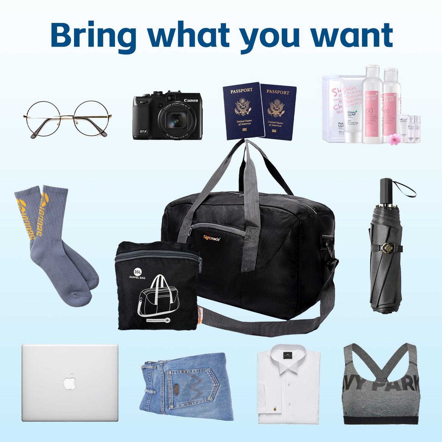 35L Foldable Lightweight Duffel Travel Bag