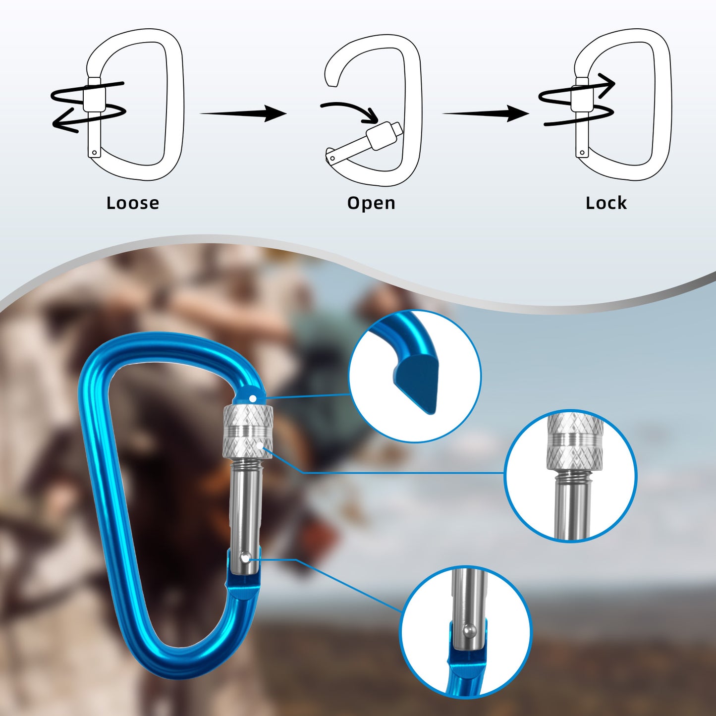 2 Pcs Travel Luggage Carabiners - Blue