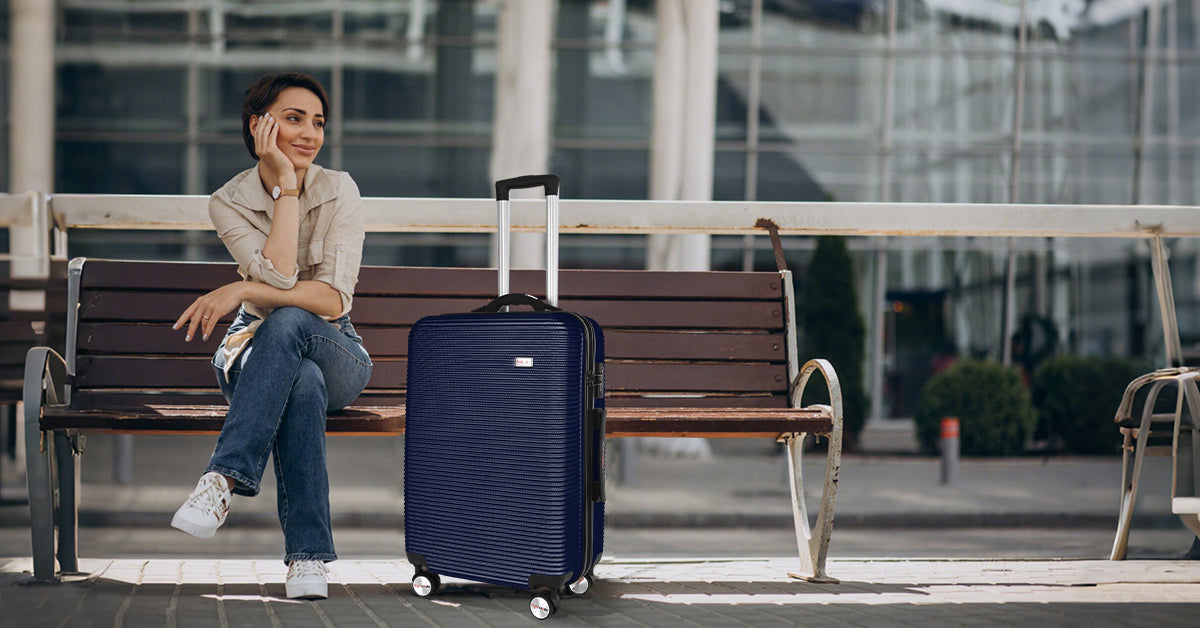 24" Digital Weighing Scale and USB Charging Port Lightweight Luggage Suitcase Silver Blue