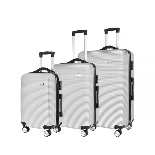 3 pcs 20"/24"/28" Digital Weighing Scale and USB Charging Port Lightweight Luggage Suitcase Silver