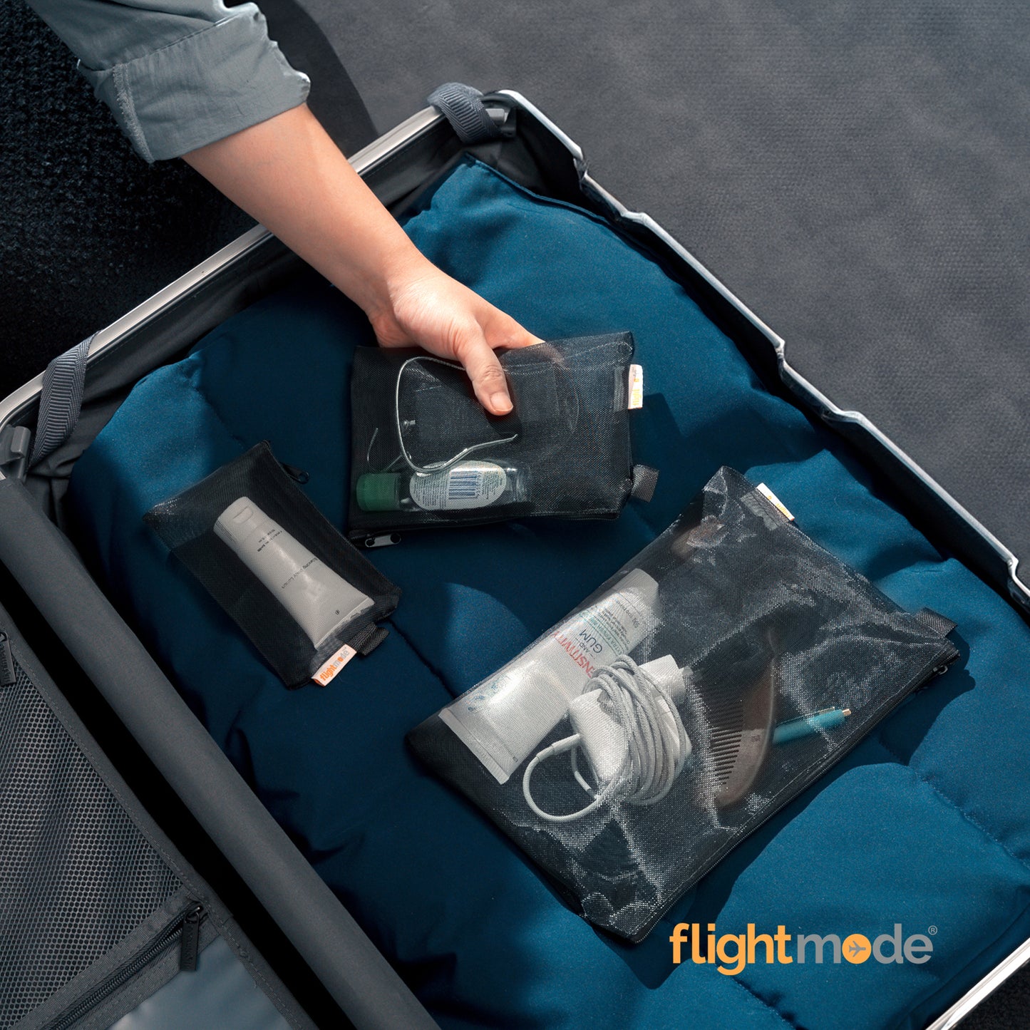 3 Pcs Zipper Travel Cosmetic Mesh Bag Set