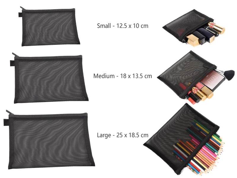 3 Pcs Zipper Travel Cosmetic Mesh Bag Set