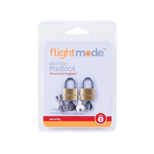 Flightmode Brass Padlock 2 Pack - 20mm brass locks with 3 keys per pack. These locks are strong, durable and secure with a brass body for resistance against rust and corrosion they’re ideal for zippered cases, bags, backpacks, lockers and more.